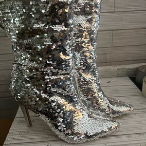 Silver Glitter Ankle Boots